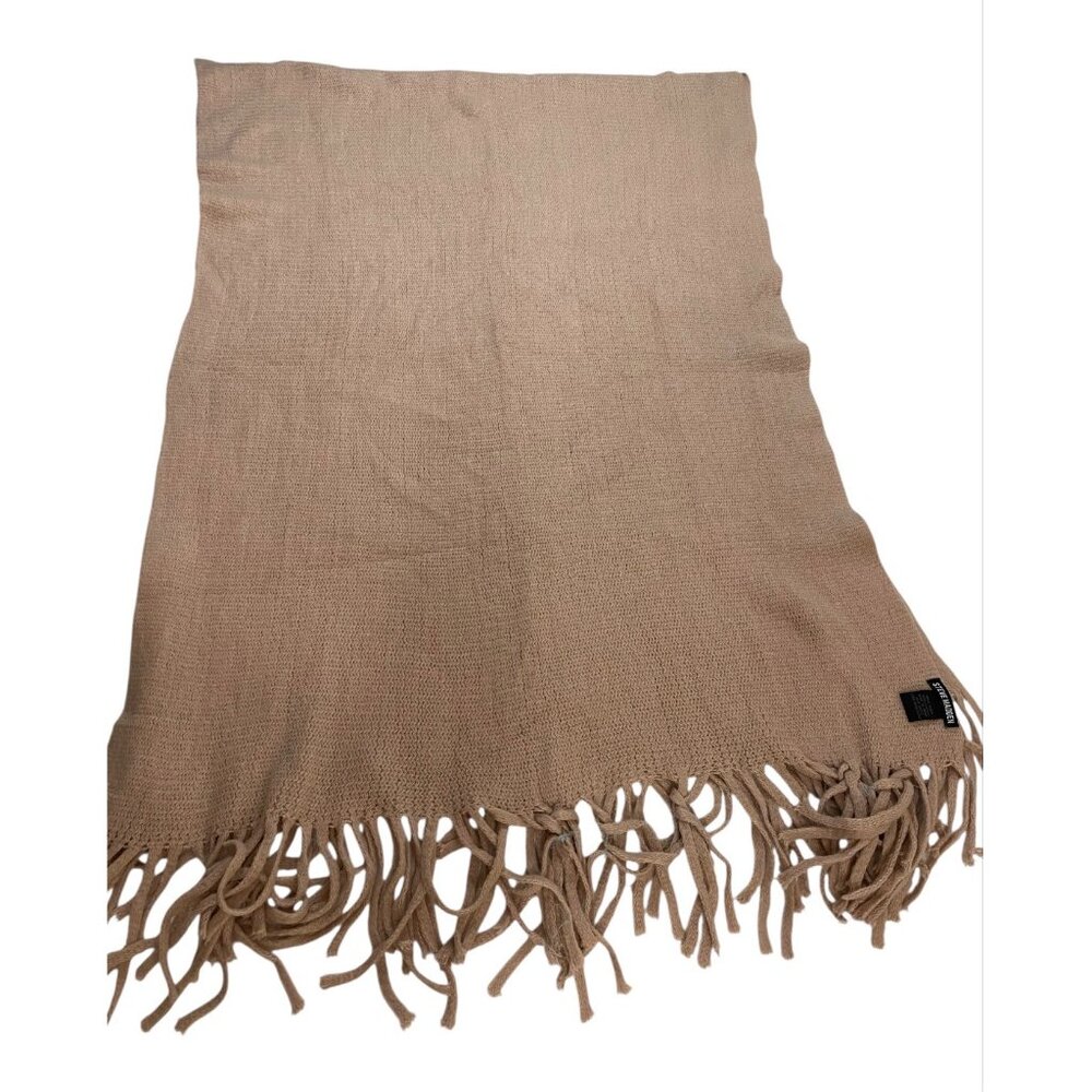 Steve Madden Camel Knit Fringe Scarf Wrap Shawl One Size 100% Acrylic - Picture 2 of 7